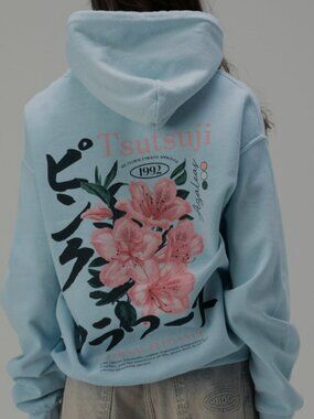 BDG Urban Outfitters Light Blue Japanese Floral Hoodie Small